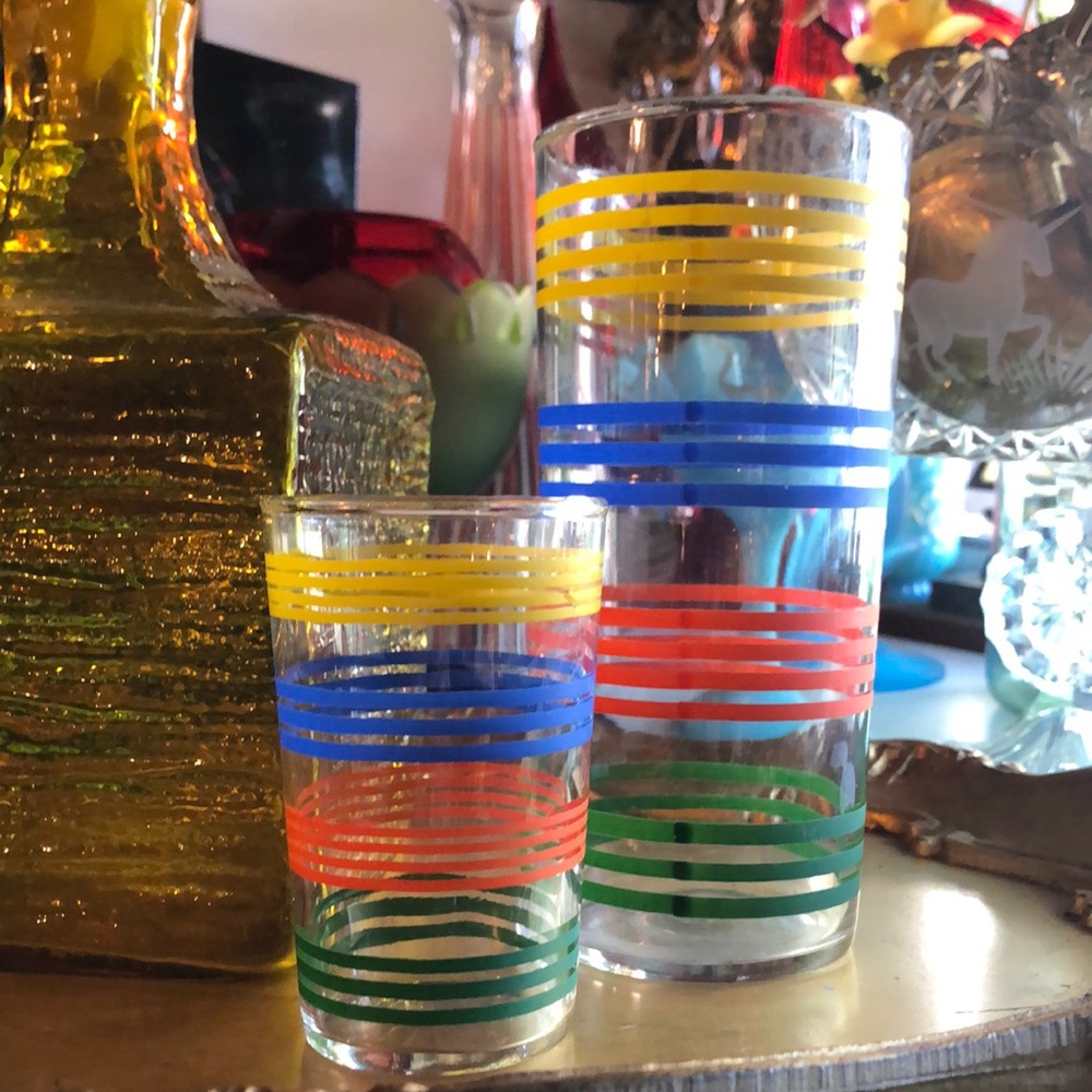 VINTAGE Colorful Striped Glassware Set of 2 🧡
